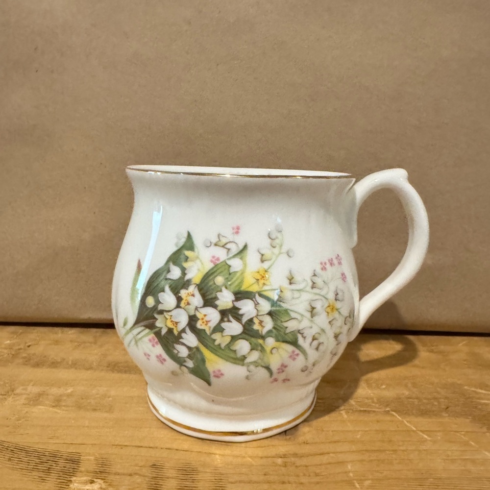 Queen's Fine Bone China "May" mug featuring a Lily of the Valley floral design